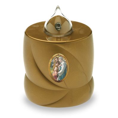 2 LED Grabkerzen Flackereffekt lange Brenndauer Trauerlicht gold Heilige Familie