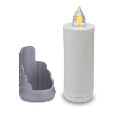 2 LED Grabkerzen Flackereffekt lange Brenndauer Trauerlicht weiß Silber