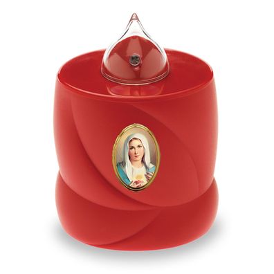 4 LED Grabkerzen Flackereffekt lange Brenndauer Trauerlicht rot Heilige Maria