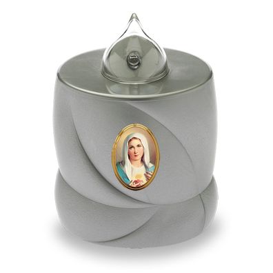 4 LED Grabkerzen Flackereffekt lange Brenndauer Trauerlicht silber Heilige Maria