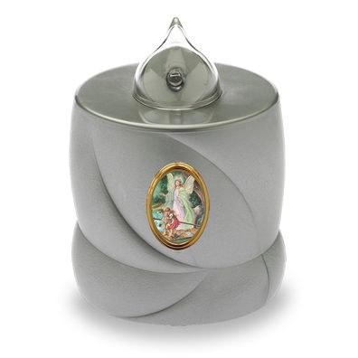 4 LED Grabkerzen Flackereffekt lange Brenndauer Trauerlicht silber Heiliger Engel