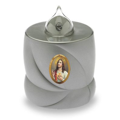 4 LED Grabkerzen Flackereffekt lange Brenndauer Trauerlicht silber Jesus