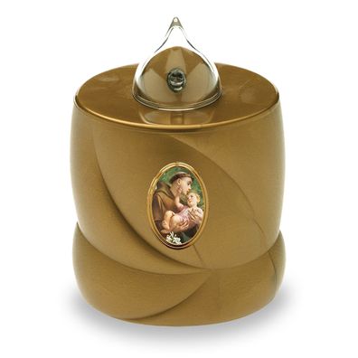 4 LED Grabkerzen Flackereffekt lange Brenndauer Trauerlicht gold Heiliger Antonius