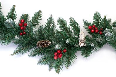 Tannengirlande 25cm mit Zapfen & Beeren Indoor & Outdoor 2m beschneit