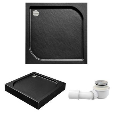 Duschwanne Quadratisch Acryl OSKAR 90x90x5,5x16 Schwarz | Ablaufgarnitur, Füße im SET