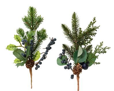 Künstliche Zweige 24cm mit blauen Beeren 1 Stück sortiert Grün / Braun