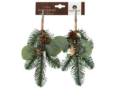 Künstliche Zweige mit Clip 22cm mit Zapfen 2er Set Grün / Braun