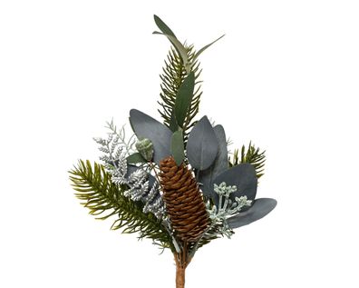 Künstlicher Tannenzweig 25cm mit Tannenzapfen Grün / Braun