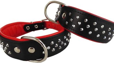 Hundehalsband, NIETEN, Halsumfang 33-41cm, Schwarz-Rot NEU LEDER A.1