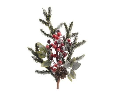 Tannenzweige künstlich 50cm mit Beeren, Zapfen und Schnee