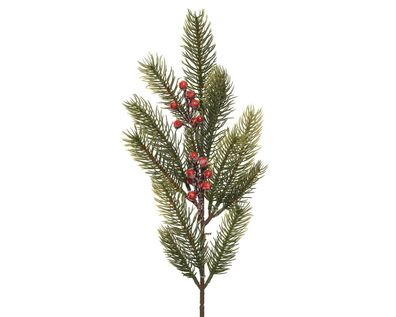 Tannenzweig mit roten Beeren 50cm PE Spritzguss künstlich grün