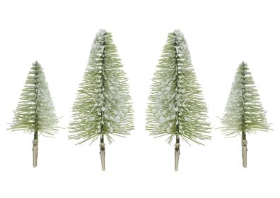 Deko Baum 8x8-14cm Kunststoff Bäumchen mit Clip beschneit 4er Set