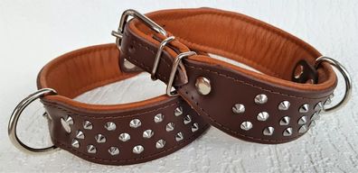 Hundehalsband, NIETEN, Halsumfang 32-41cm, LEDER BRAUN-Cognac NEU