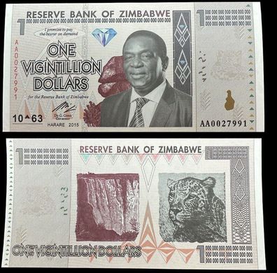 1 Vigintillion Dollars/ Banknote Zimbabwe/ Bankfrisch unzirkuliert(Zimb20102561)