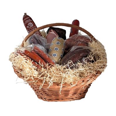Geschenkkorb für puren Fleischgenuss mit verschiedenen Fleisch- & Wurstsorten