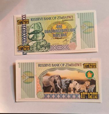One Quadringentillion $ / /A Banknote/ Zimbabwe/ 2008/ /(Zim20102571)