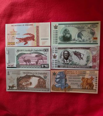 Set mit 6 Banknoten/ Zimbabwe/Simbabwe/ Bankfrisch/ unzirkuliert/(Zim20102575)