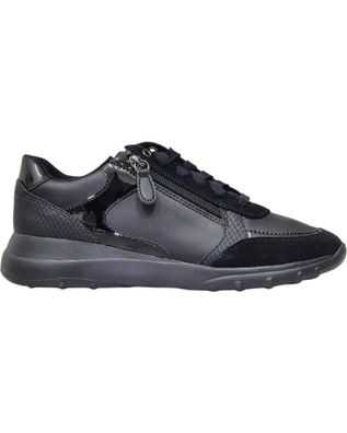 Sneakers Geox Damen Schwarz Leder und Velours