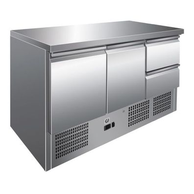 Gastro-Inox Kühltisch mit 2 Türen 2 Schubladen 2 Böden Edelstahl 1365x700x860mm