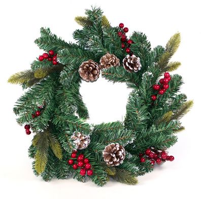 Tannenkranz künstlich 50cm mit Beeren und Zapfen beschneit