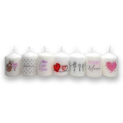 10er Set Stumpenkerze Wachskerzen Dekokerze Blockkerze Kerze Mama weiß 80x55 mm