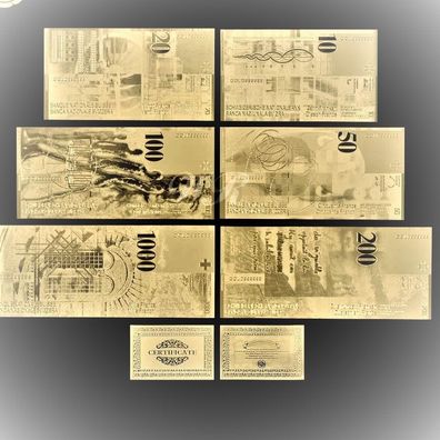 Franken Souvenier Banknote Satz - 24 K vergoldet + Zertifikat (SF201025)