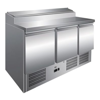 Gastro-Inox Saladette mit 3 Türen 3 Böden und 8X GN16 Edelstahl 1365x700x860mm