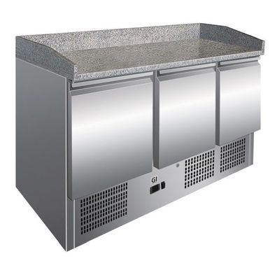 Gastro-Inox Kühltisch Marmor-Arbeitsplatte und 3 Türen Edelstahl 1365x700x860mm