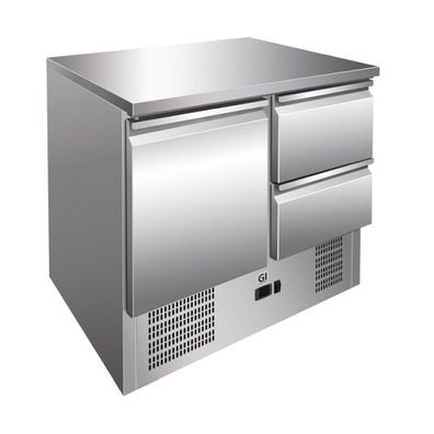 Gastro-Inox Kühltisch mit 1 Türe 2 Schubladen aus Edelstahl 900x700x860mm