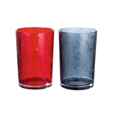 Gilde Windlicht, zylindrisch, "Zweig", Zweigmotiv, Blumenmuster, Glas, rot, schwar