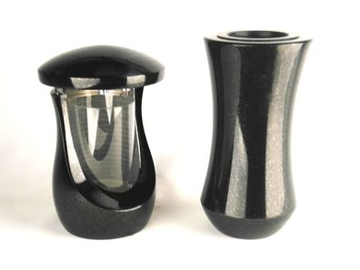 designgrab Set Grablampe Ceres (25 cm) & Granitvase Atria – handgefertigt & wetterfes