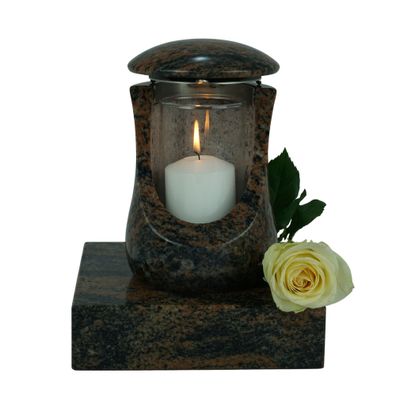 designgrab Grablampe Ceres rund aus Granit mit Glaseinsatz & Sockel 20×20×5 cm – hand