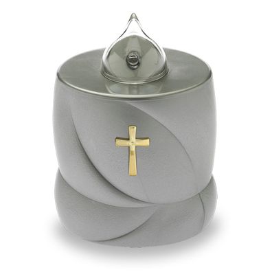 LED Grabkerze Flackereffekt lange Brenndauer Trauerlicht silber Heiliges Kreuz