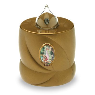 LED Grabkerze Flackereffekt lange Brenndauer Trauerlicht gold Heiliger Engel