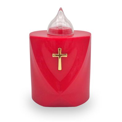 LED Grabkerze Flackereffekt lange Brenndauer Trauerlicht rot Heiliges Kreuz
