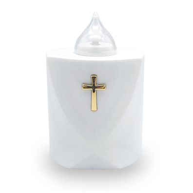 LED Grabkerze Flackereffekt lange Brenndauer Trauerlicht weiß Heiliges Kreuz