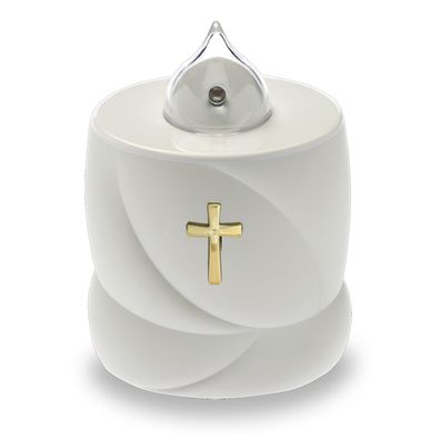 2 LED Grabkerzen Flackereffekt lange Brenndauer Trauerlicht weiß Heiliges Kreuz