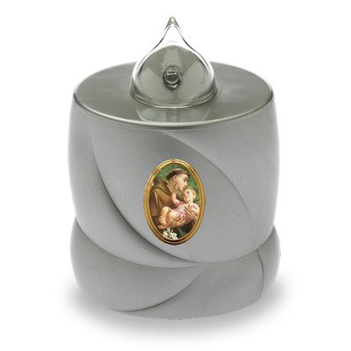 2 LED Grabkerzen Flackereffekt lange Brenndauer Trauerlicht silber Heiliger Antonius