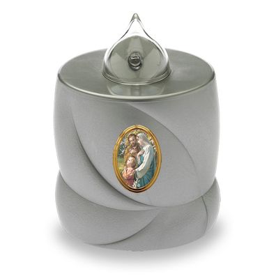 2 LED Grabkerzen Flackereffekt lange Brenndauer Trauerlicht silber Heilige Familie