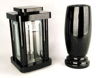 designgrab Set Grablampe Modern 25,5 cm mit Grabvase Classico Medium 25 cm aus Granit