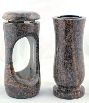 designgrab Set Grablampe Design-Small 27 cm & Vase Taille Medium aus Granit, poliert