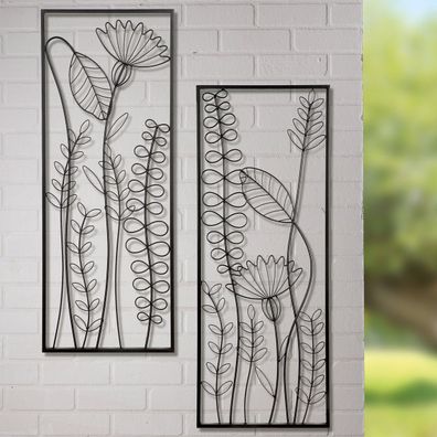 Gilde Wandrelief, rechteckig, "Rankblätter", Blumendesign, Metall, schwarz, , ,