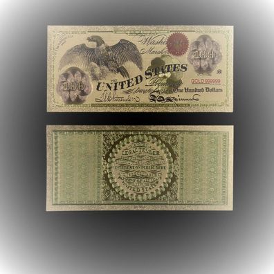 100 Dollar von 1863/vergoldete Banknote USA/Souvenir (USA2110216)