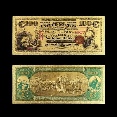 100 Dollar von 1875/vergoldete Banknote USA/Souvenir (USA2110252)