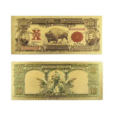 10 Dollar von 1901/vergoldete Banknote USA/Souvenir (USA211026)