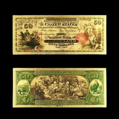 Souvenier 50 Dollar von 1875 - vergoldeter USA Schein + Zertifikat(DS2110255)