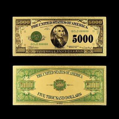 5000 Dollar von 1918/vergoldete Banknote USA/Souvenir (USA211025100)