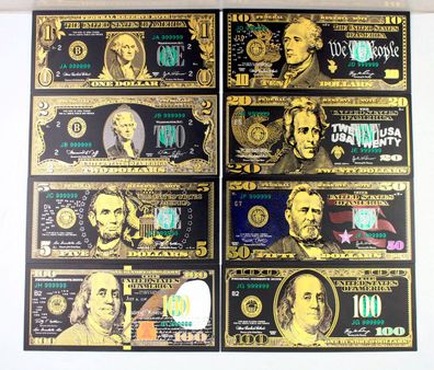 8 Scheine/USA Dollar Banknoten/ Schwarzgoldfolie mit Farbe (USA21102501)