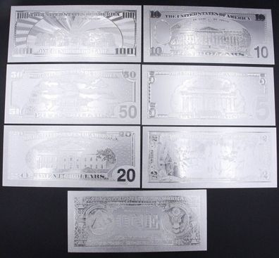 USA Dollar Set Banknoten von 1 bis 100 Dollar Silberfolie einfarbig(USA2110252)