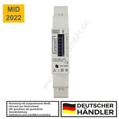 Wechselstromzähler Rollenzählwerk analog, S0-Schnittstelle, Stromzähler geeicht / MID
